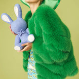 Gaga Faux Fur Striped Green Coat-1