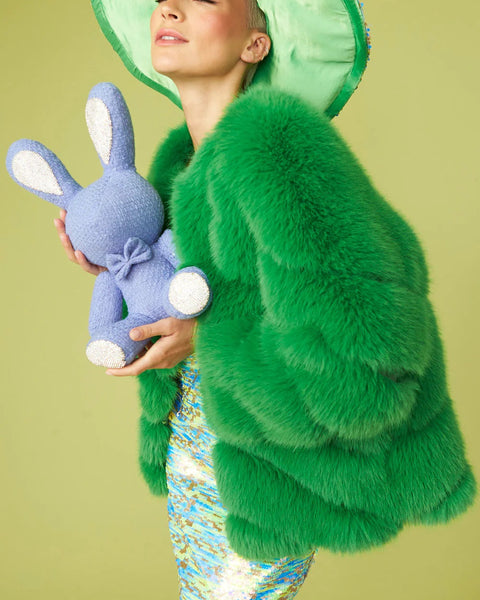 Gaga Faux Fur Striped Green Coat-1