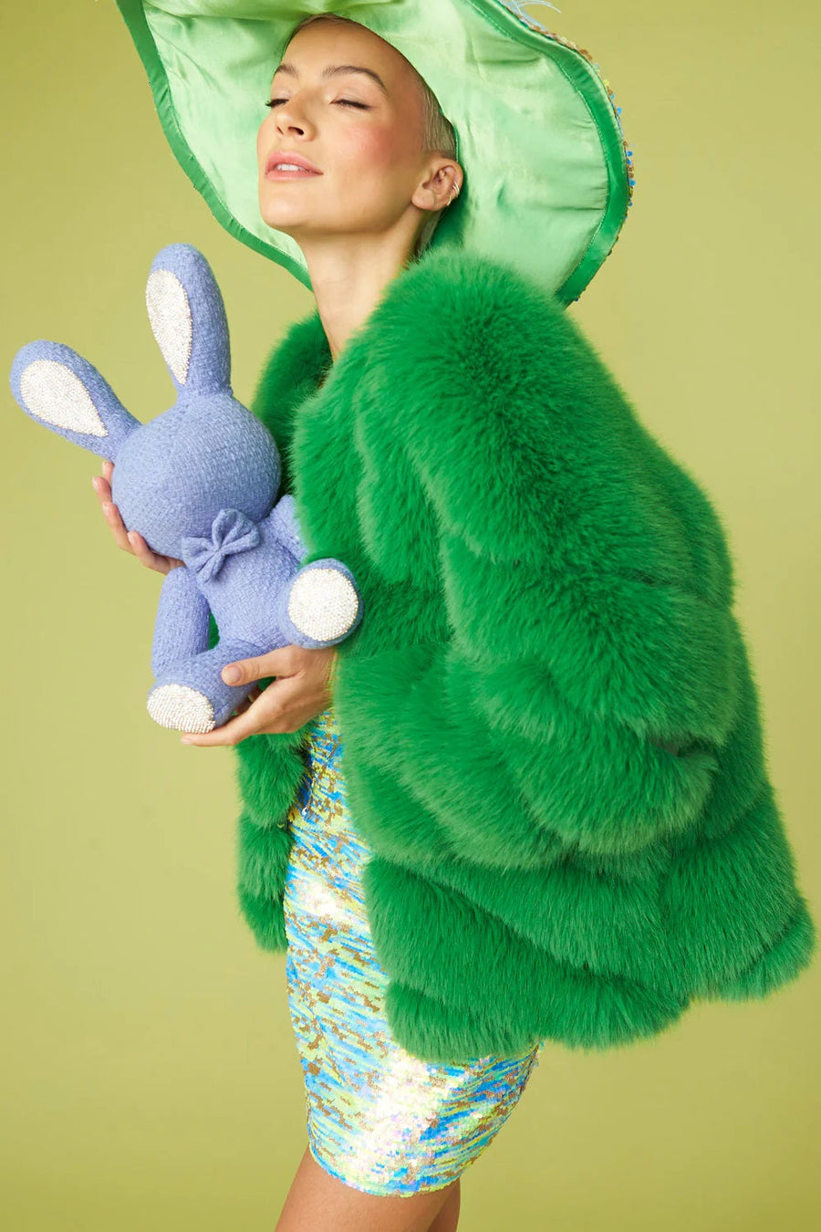 Gaga — Faux Fur Striped Green Coat, alternate view 2