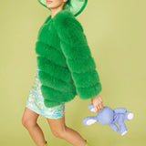Gaga Faux Fur Striped Green Coat-2