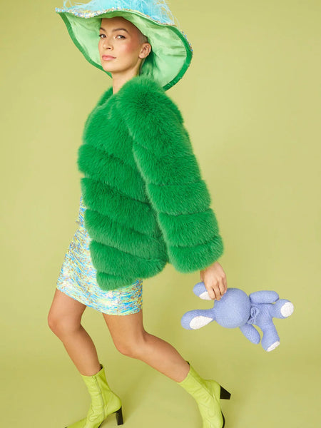 Gaga Faux Fur Striped Green Coat-2