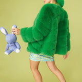 Gaga Faux Fur Striped Green Coat-3