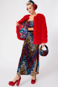 Gaga — Faux Fur Striped Red Coat