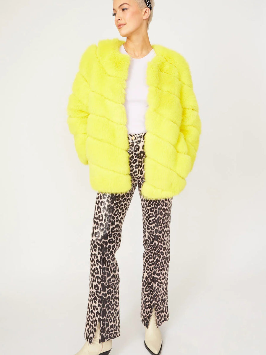 Gaga Faux Fur Striped Yellow Coat-1