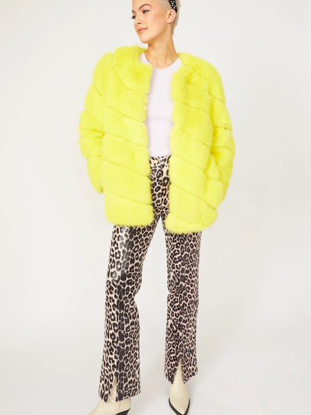 Gaga Faux Fur Striped Yellow Coat-1