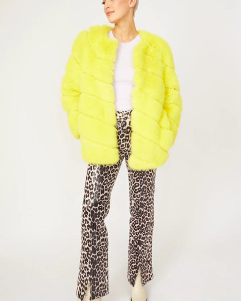 Gaga Faux Fur Striped Yellow Coat-1