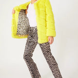 Gaga Faux Fur Striped Yellow Coat-2