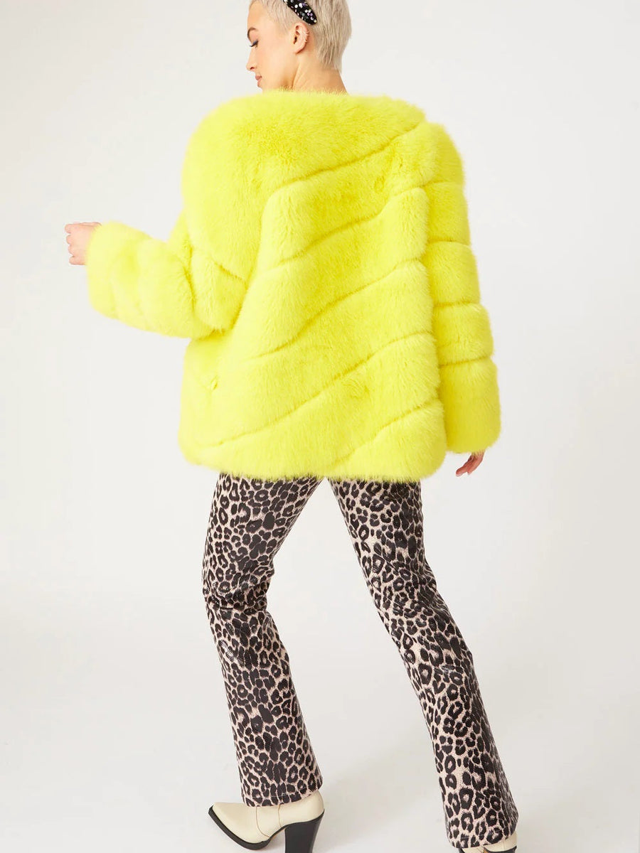 Gaga Faux Fur Striped Yellow Coat-3