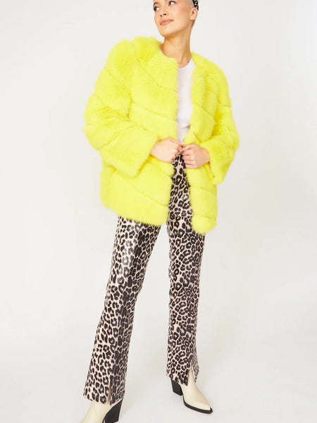 Gaga Faux Fur Striped Yellow Coat-0
