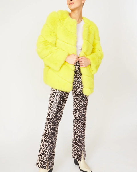 Gaga Faux Fur Striped Yellow Coat-0