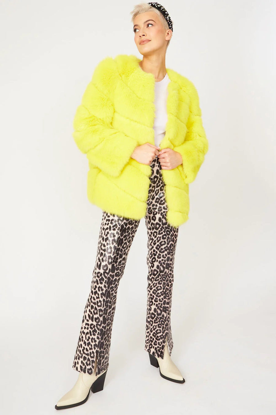 Gaga — Faux Fur Striped Yellow Coat