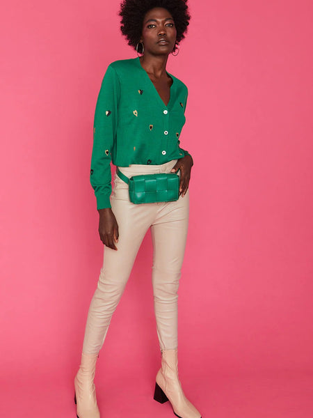 Green Cashmere and Banana Peel Love Heart Cardigan-1