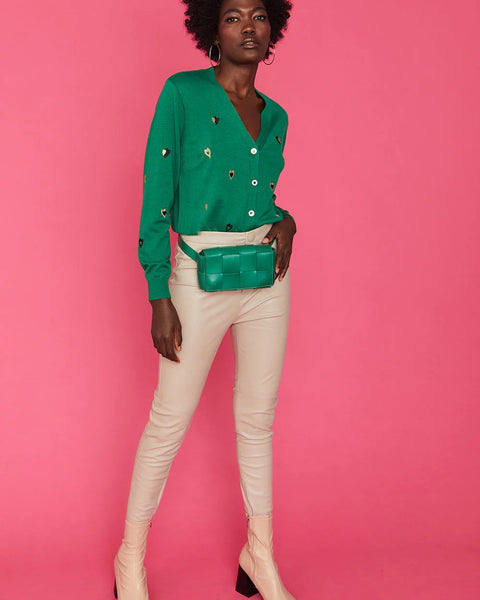 Green Cashmere and Banana Peel Love Heart Cardigan-1
