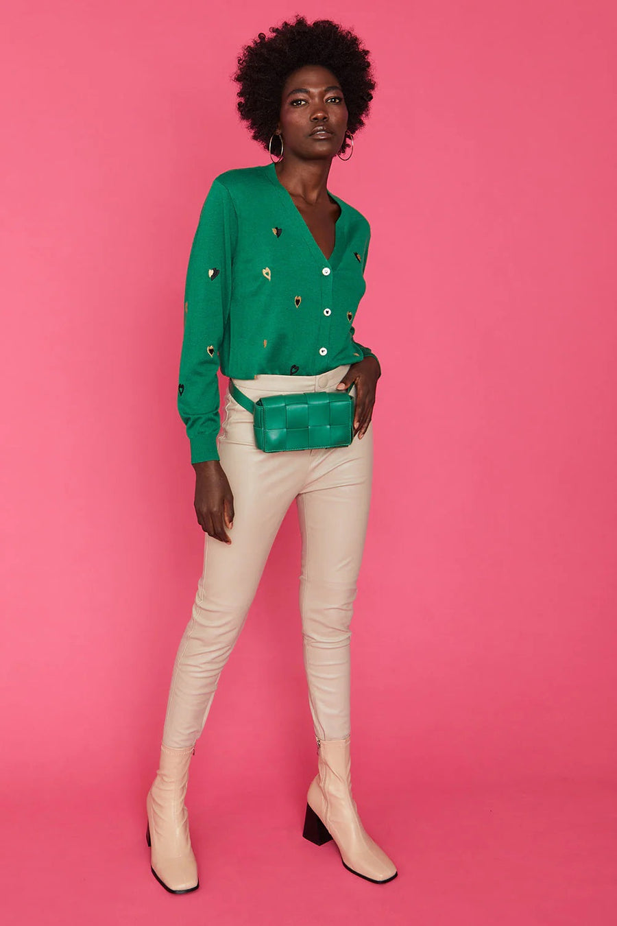 Azélie Beaumont — Green Cashmere and Banana Peel Love Heart Cardigan, alternate view 2