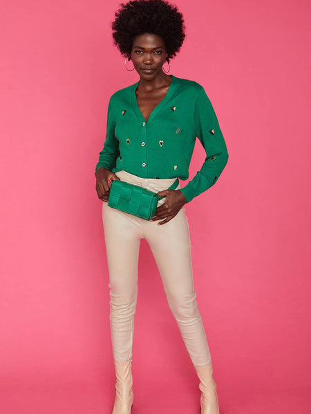 Green Cashmere and Banana Peel Love Heart Cardigan-0
