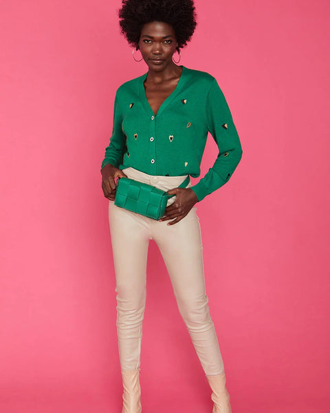 Green Cashmere and Banana Peel Love Heart Cardigan-0