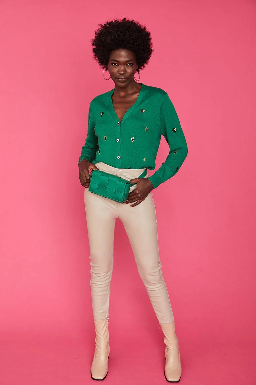 Azélie Beaumont — Green Cashmere and Banana Peel Love Heart Cardigan