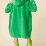 Green Faux Fur Sequins Trim Hooded Maxi Coat-1