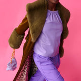 Green Faux Leather Trench Coat with Faux Fur Collar and Cuffs-2