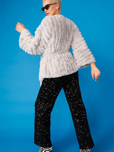 Grey Faux Fur Kimono Jacket-1