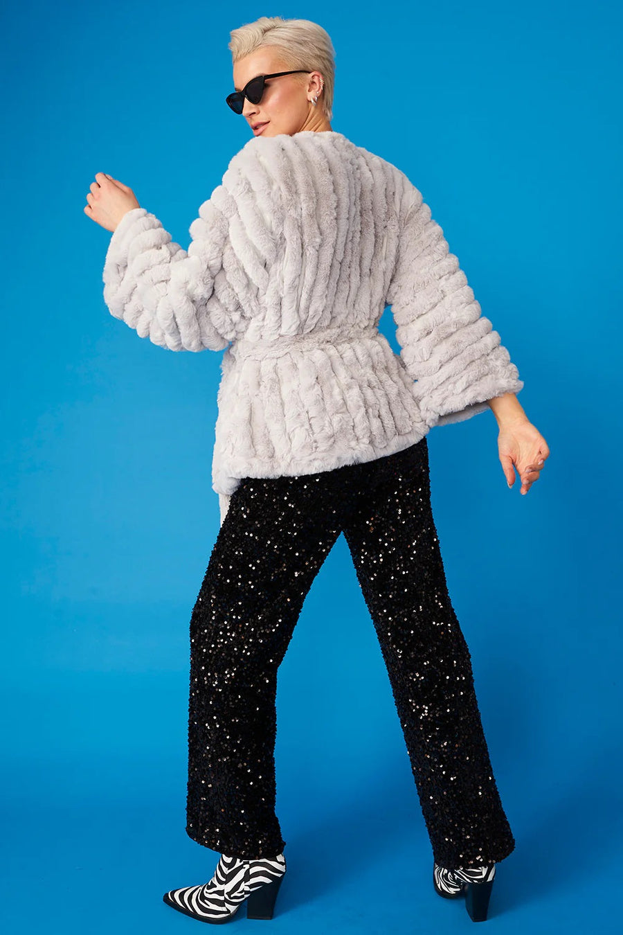 Jessara — Grey Faux Fur Kimono Jacket, alternate view 2