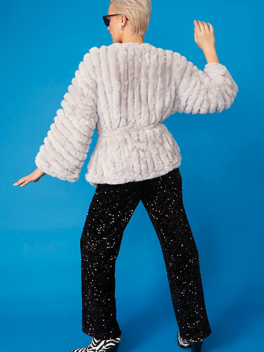 Grey Faux Fur Kimono Jacket-3