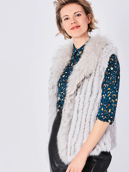 Grey Fox and Coney Fur Gilet With Collar Feature