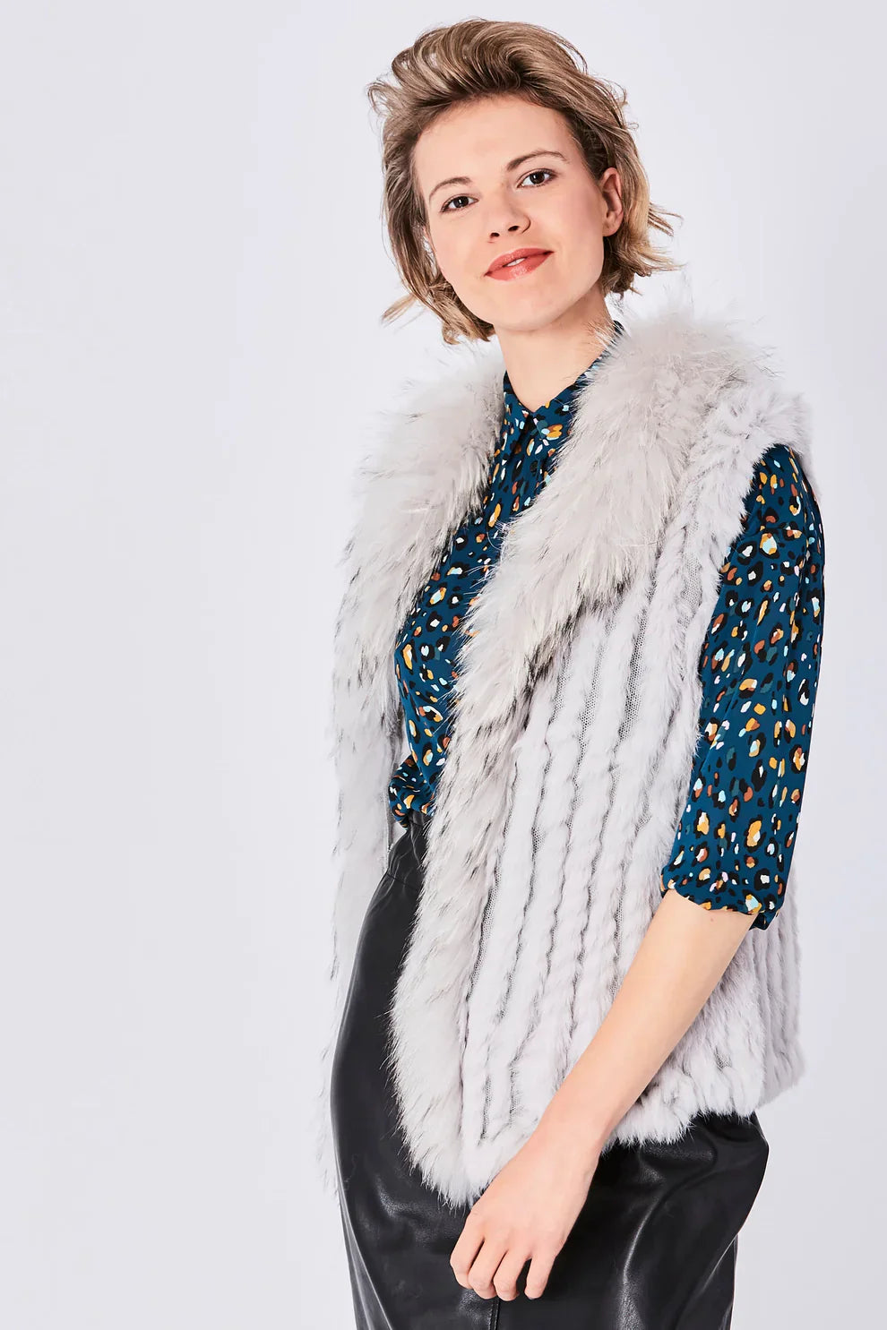 Nova Versailles — Grey Fox and Coney Fur Gilet With Collar Feature Grey Coat or Jacket, alternate view 3