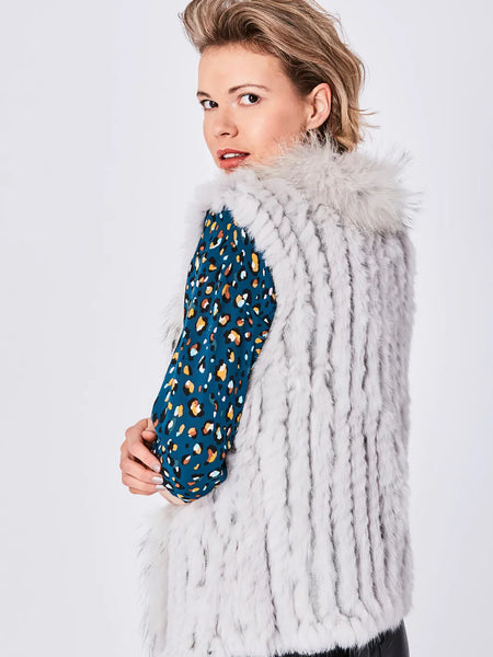 Grey Fox and Coney Fur Gilet With Collar Feature