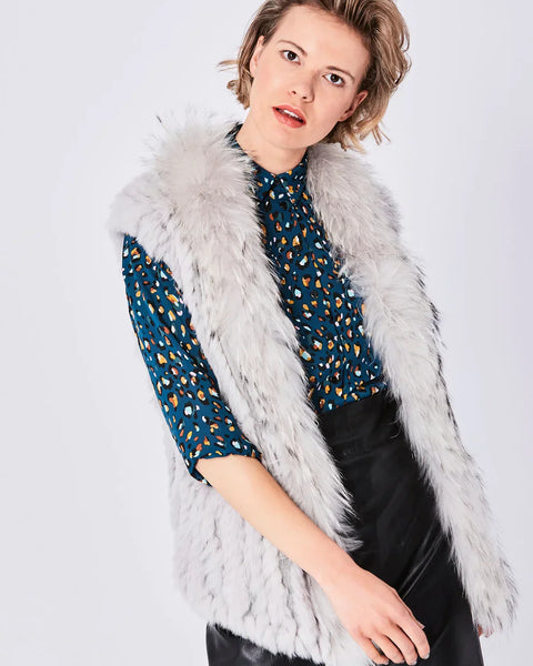 Grey Fox and Coney Fur Gilet With Collar Feature