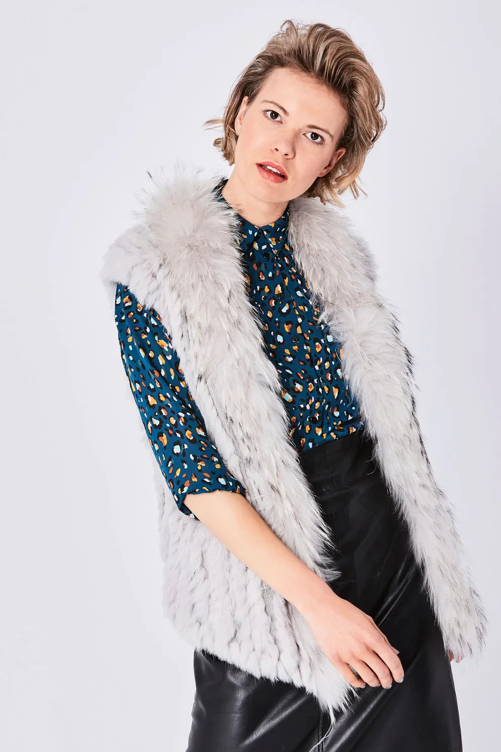 Nova Versailles — Grey Fox and Coney Fur Gilet With Collar Feature Grey Coat or Jacket, alternate view 2