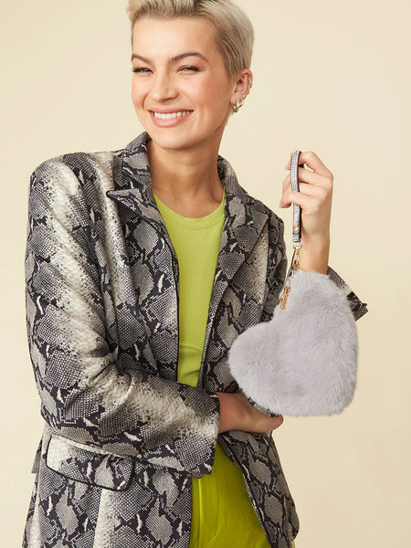 Grey Faux Fur Love Heart Micro Bag-0