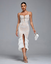 Irina — Ruffle Hem Strap Lace Bandage Dress, alternate view 4