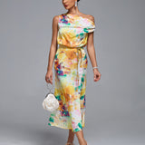 One Shoulder Tie-dye Print Midi Dress - Opulent Empire