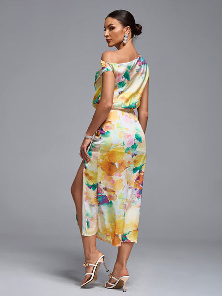 One Shoulder Tie-dye Print Midi Dress