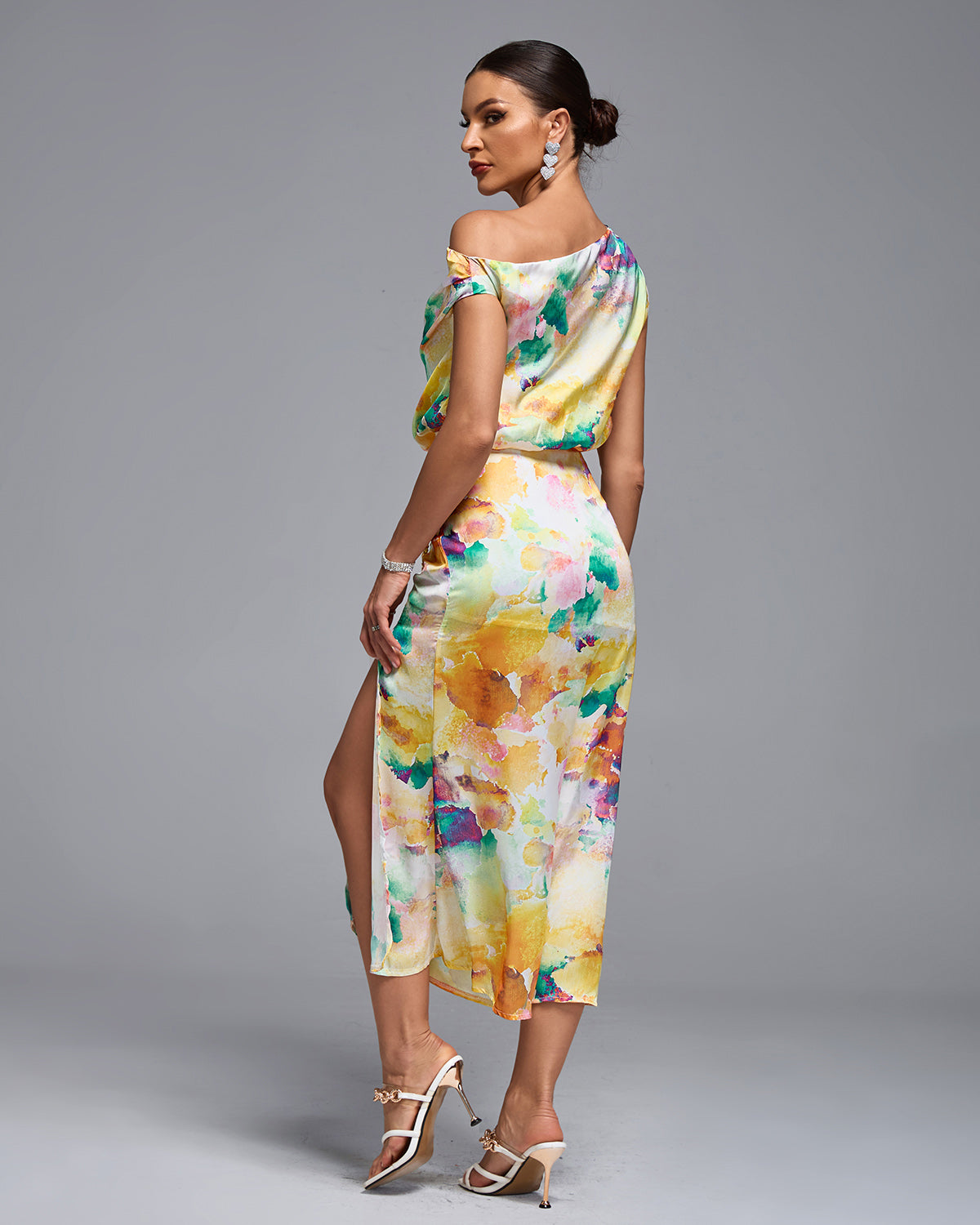 One Shoulder Tie-dye Print Midi Dress