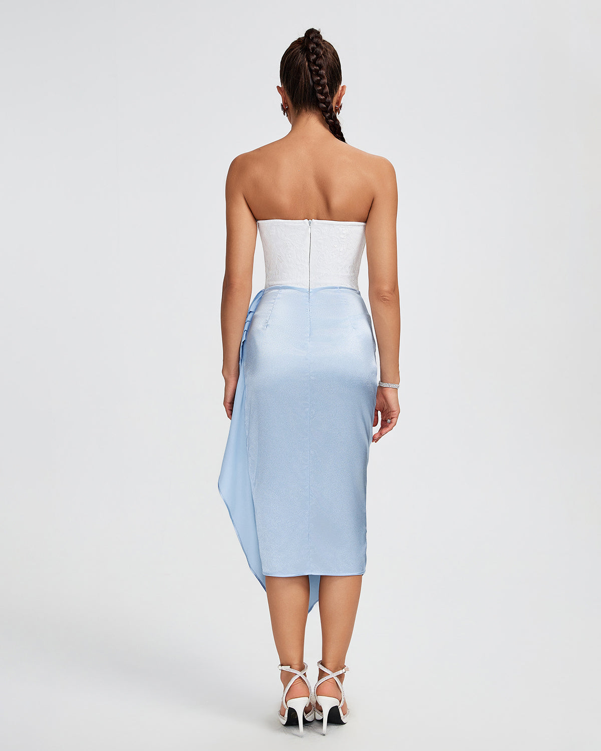 Valeria — White Lace Bustier Midi Draped Dress, alternate view 4
