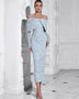 Elegant Mesh-Back Jacquard Midi Bodycon Dress with Strappy Long Sleeves HB10213