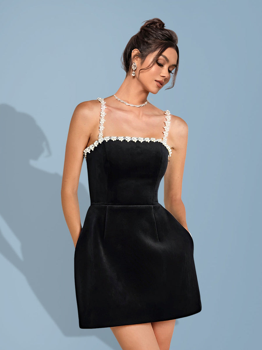 Online A-Line Bandage Dress Adorned with Pearls for Sophisticated Elegance