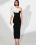 Fitted dress with ruffled sleeve in contrasting color