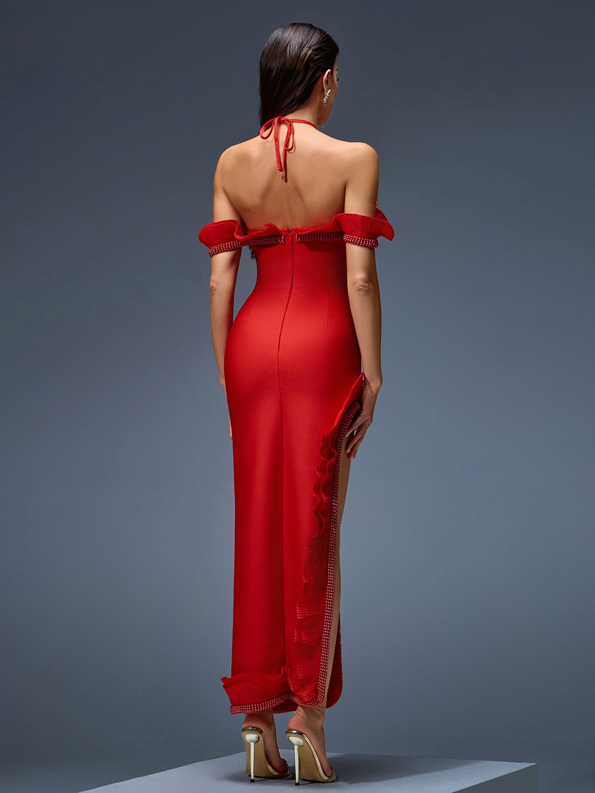 Natalia Montclair — Backless bandage dress with halter and draped, alternate view 6