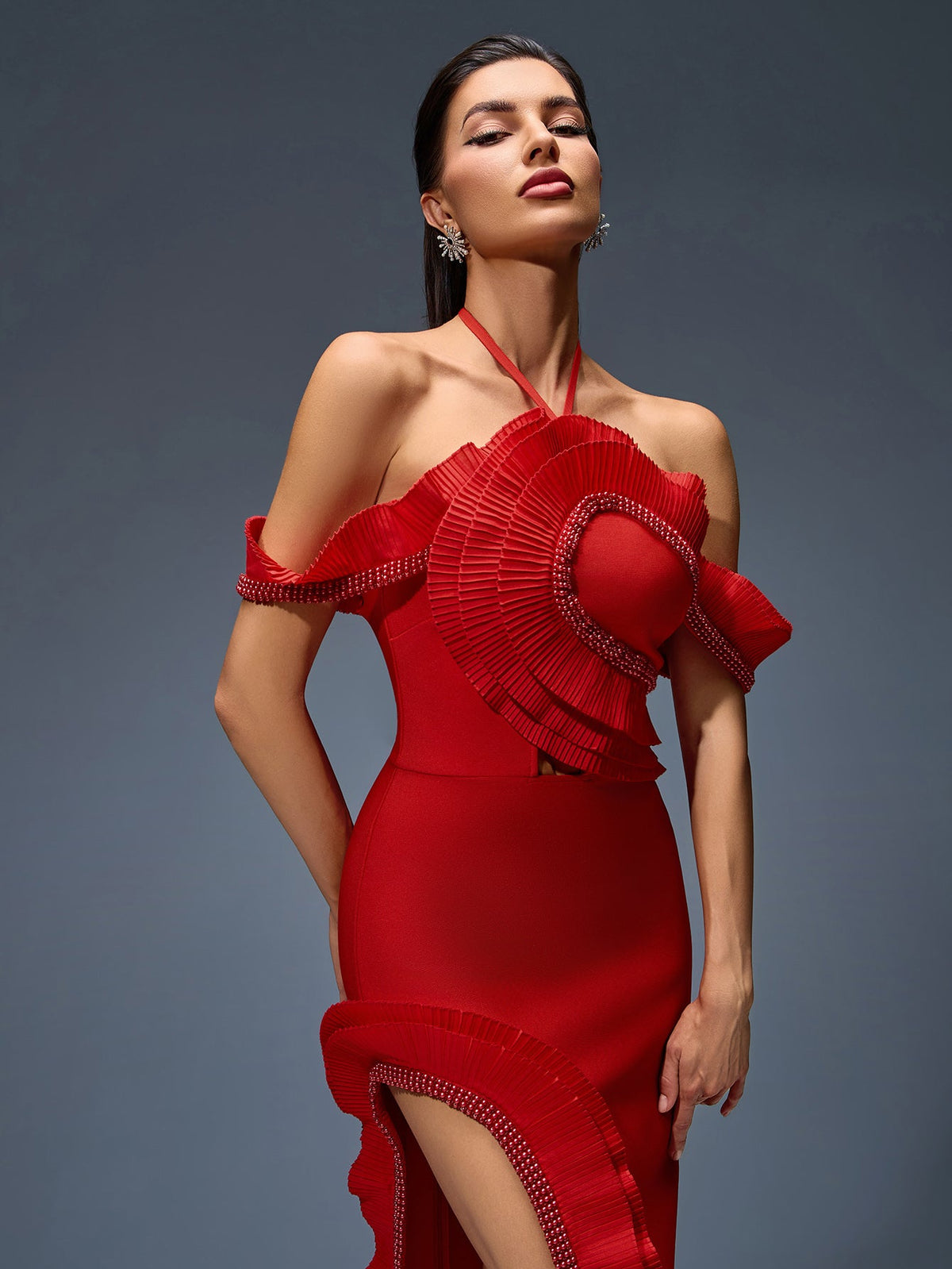 Natalia Montclair — Backless bandage dress with halter and draped, alternate view 5