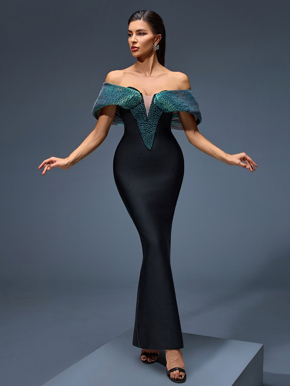 Mireille Montclair — Elegant Off-Shoulder Beaded Bandage Maxi Dress for Special Occasions, alternate view 4