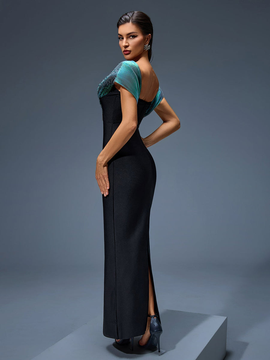 Elegant Off-Shoulder Beaded Bandage Maxi Dress for Special Occasions