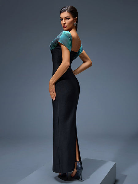 Elegant Off-Shoulder Beaded Bandage Maxi Dress for Special Occasions