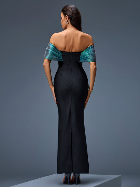 Elegant Off-Shoulder Beaded Bandage Maxi Dress for Special Occasions
