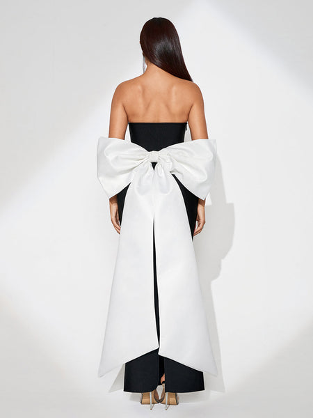 Elegant Contrast Color Bowknot Maxi Bandage Dress for a Stunning Look