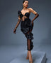 Knitted Dress with Paulownia and Knot on One Shoulder with Floral Pattern