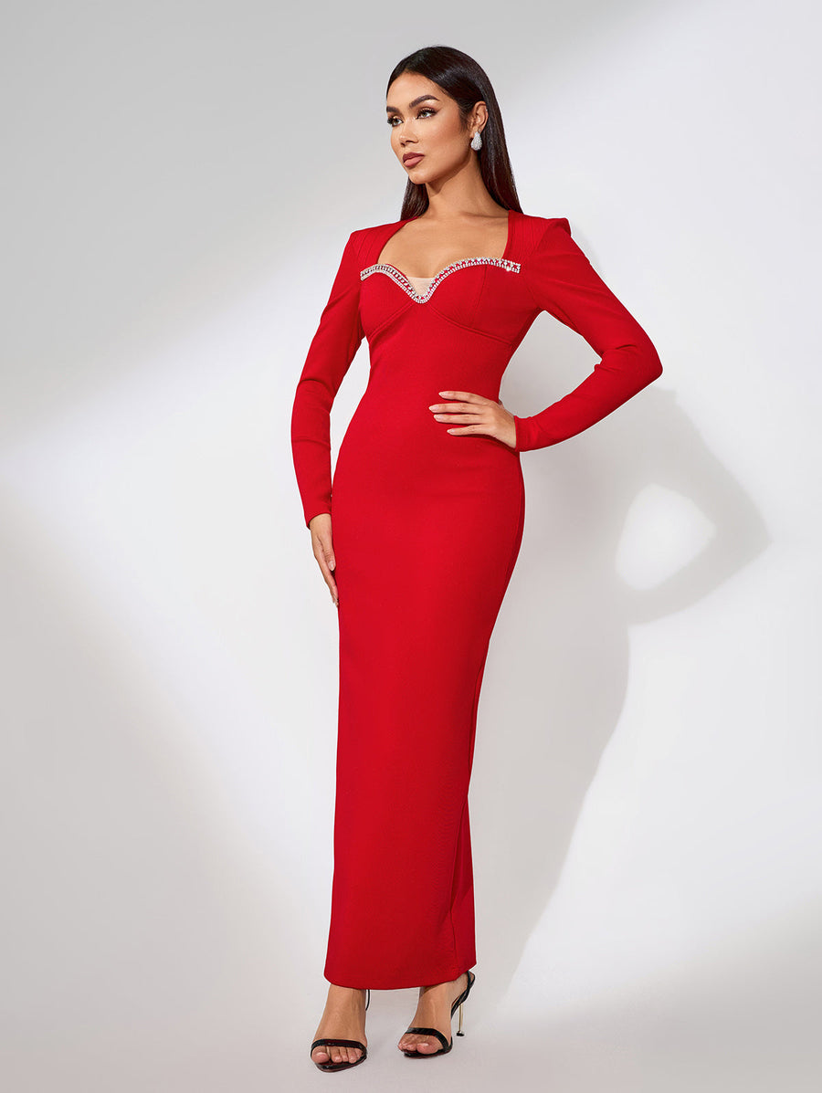 Perrin Rousseau — Elegant long dress with rhinestone stripes for a glamorous and sophisticated look, alternate view 2