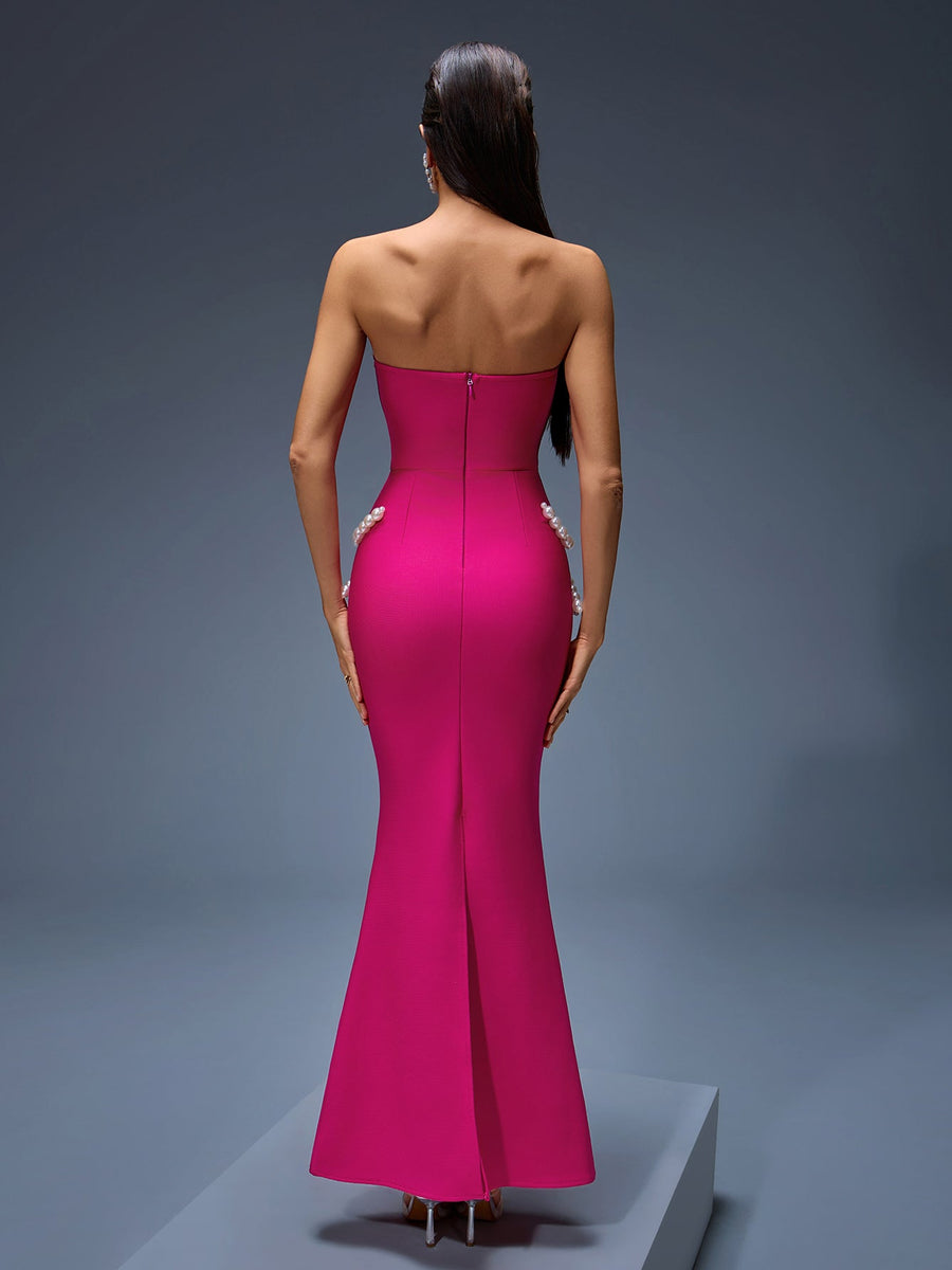 Elegant Pearl-Accented Bandage Maxi Dress for a Stunning Look